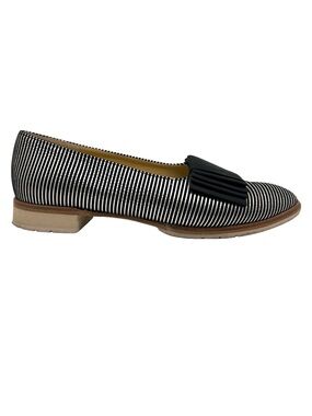 Black and Silver Striped Women's Loafer with Black Bow